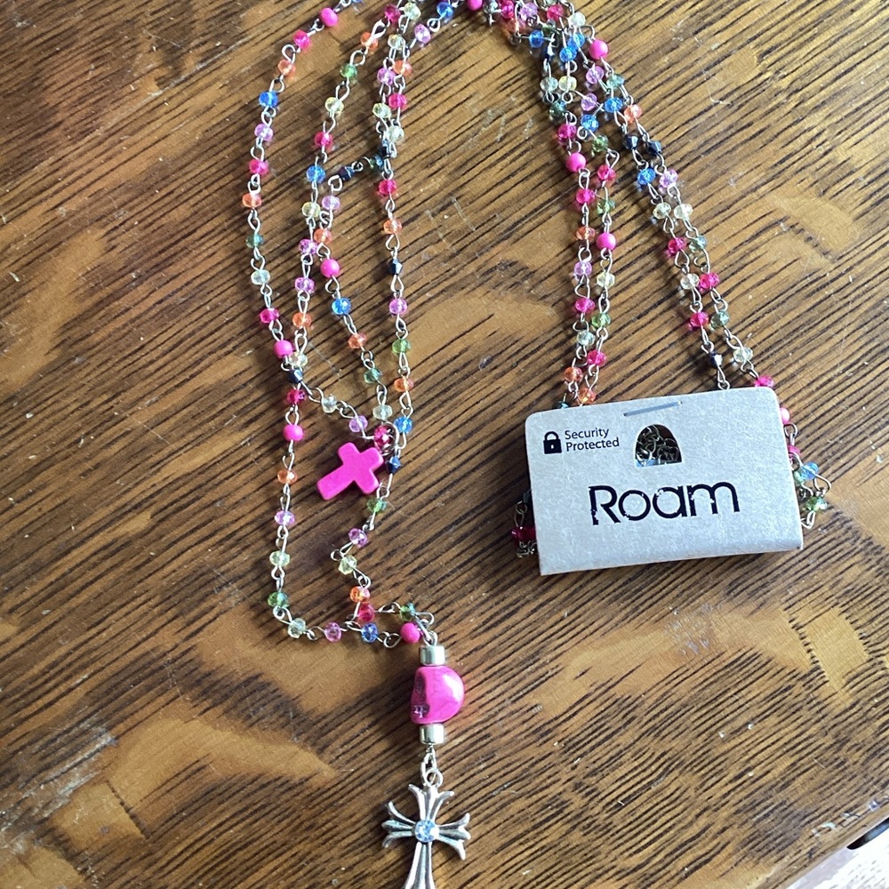 ROAM Multicolor Beaded Necklace with Cross Charm